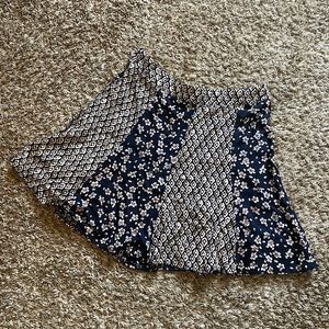 Floral color blocked boho style mini skirt